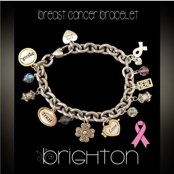 BRIGHTON Vintage Breast Cancer Inspirational Charm Bracelet  in Original Tin - Picture 1 of 10
